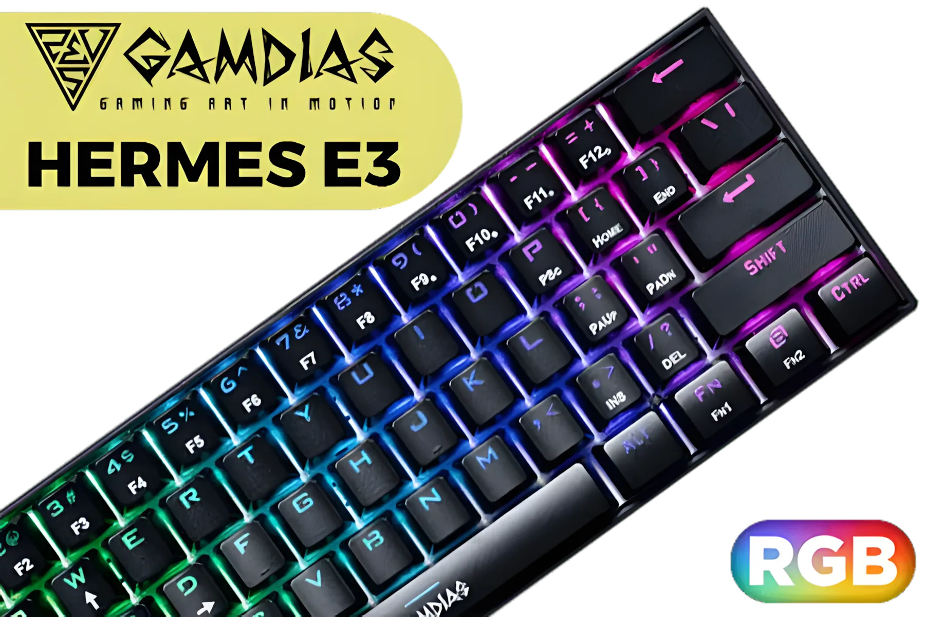 Gamdias Hermes E3 Gaming Keyboard – Brown Switch • 61-Key • Mechanical • Ergonomic Design