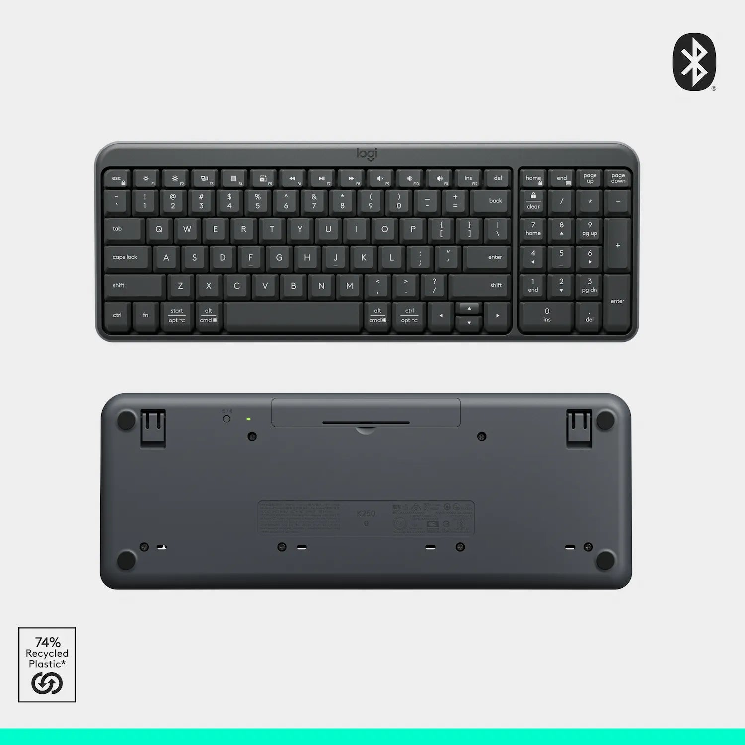 Logitech K250 Compact Bluetooth Wireless Keyboard – Long Battery Life • Durable • Full-Size Spill-Resistant Design