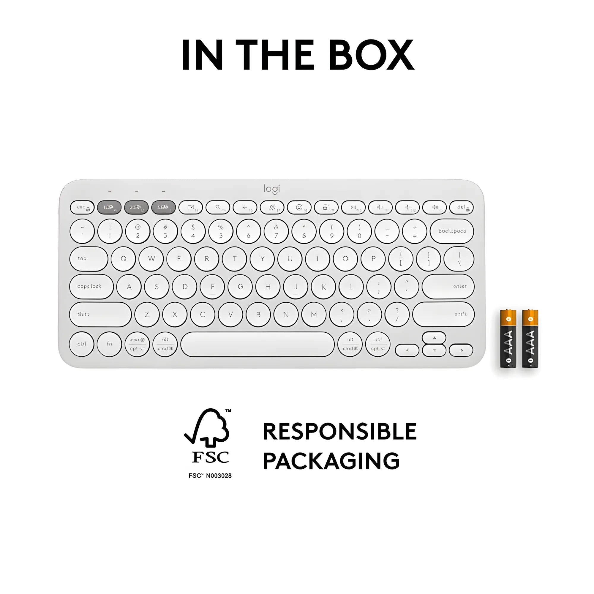 Logitech Pebble Keys 2 K380s Keyboard – Tonal White • Slim • Quiet • Multi-Device