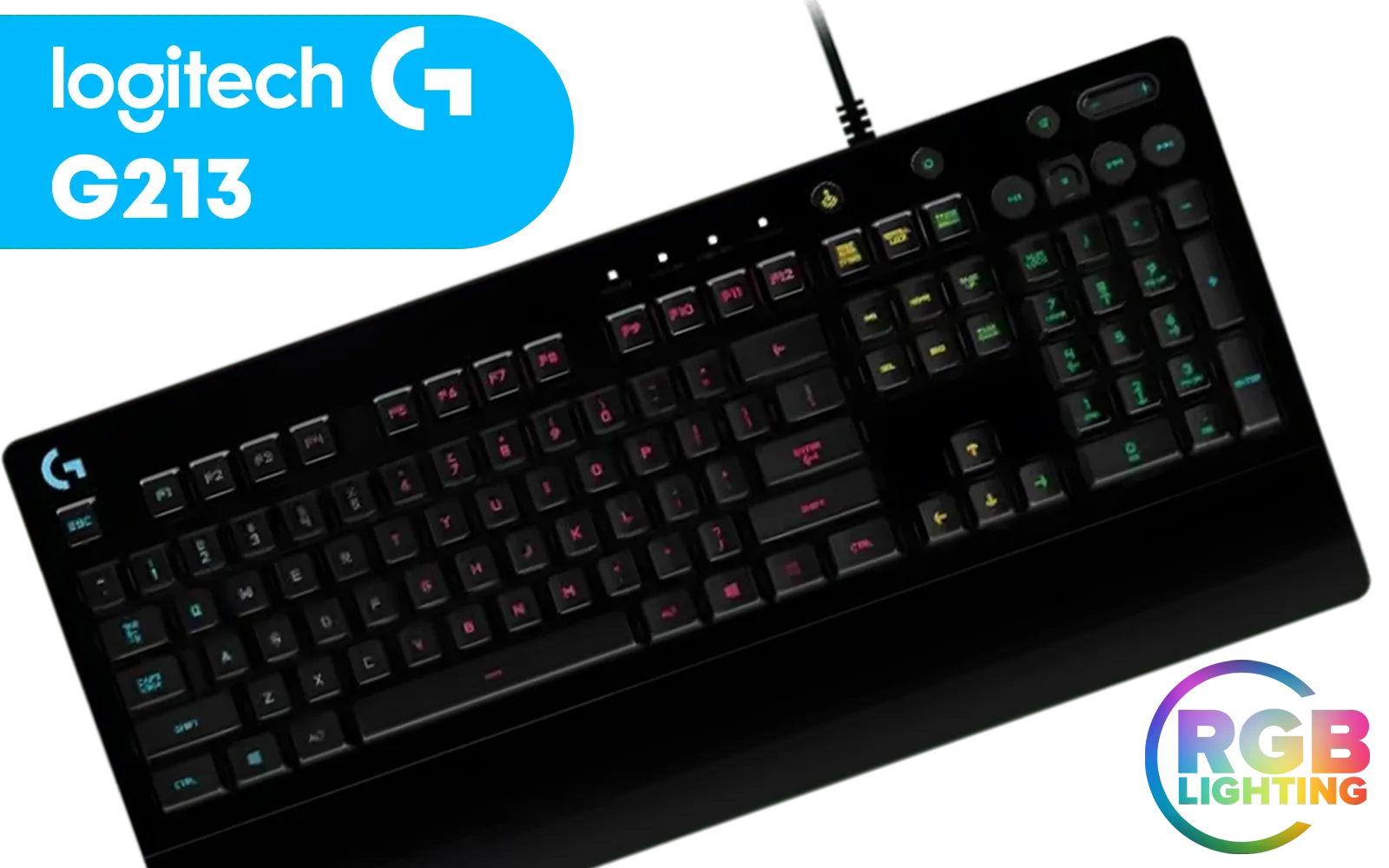 Logitech G213 Gaming Keyboard – RGB Lighting • Spill-Resistant • Media Controls • Durable Design